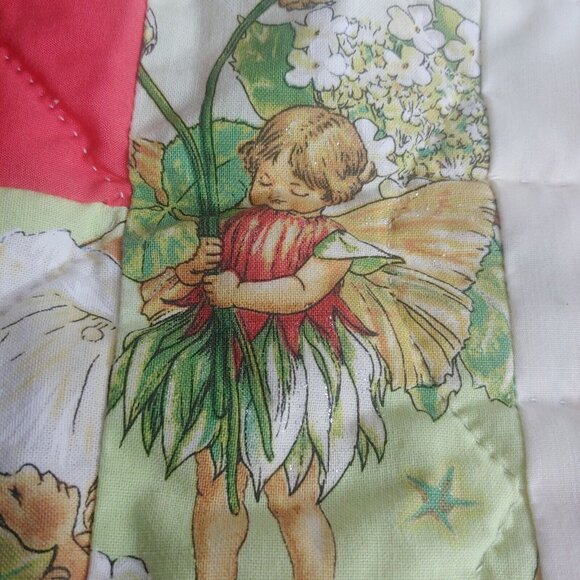 Homemade Baby Quilt Woodland Fairies Sparkle Green Floral Pink Patchwork Magical - Picture 9 of 11